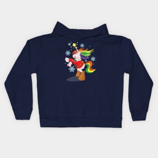 Rainbow unicorn in Santa outfit Kids Hoodie